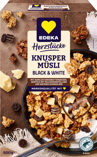 EDEKA Herzstücke Knusper Müsli Black&White Choco Cookie 500g