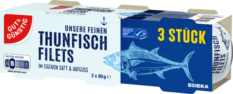 MSC GUT&GÜNSTIG Thunfischfilets in eigenem Saft 3x80g