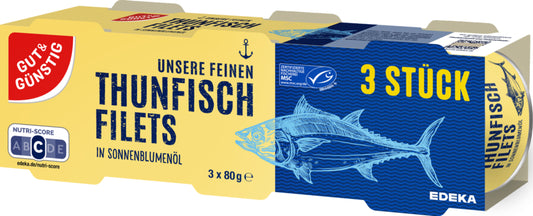 MSC GUT&GÜNSTIG Thunfischfilets Sonnenblumenöl 3x80g