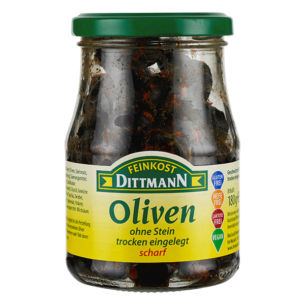 Feinkost Dittmann Oliven schwarz ohne Stein scharf 180g