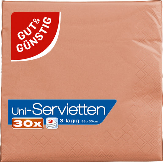 GUT&GÜNSTIG Servietten peach apricot uni 3-lagig 33x33cm 30ST