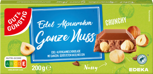 GUT&GÜNSTIG Alpenrahm Ganze Nuss Schokolade 200g