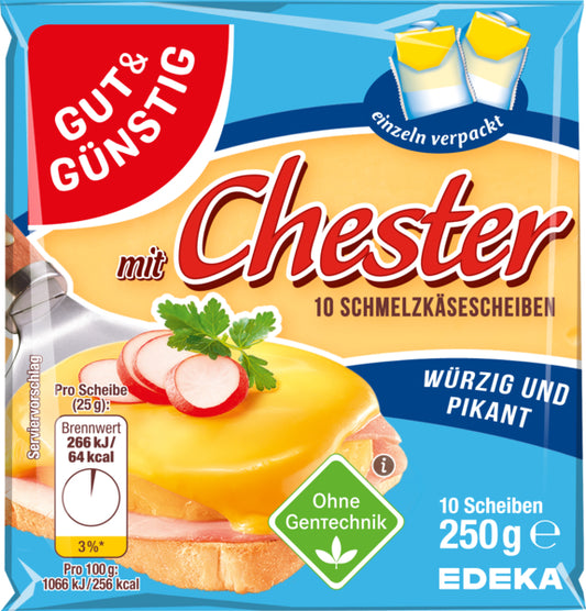 GUT&GÜNSTIG Schmelzkäse-Scheiben mit Chester 250g VLOG