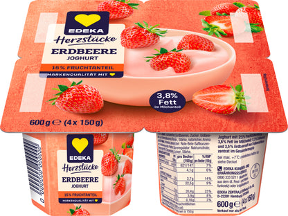 EDEKA Herzstücke Fruchtjoghurt Erdbeere 3,8% 4x150g