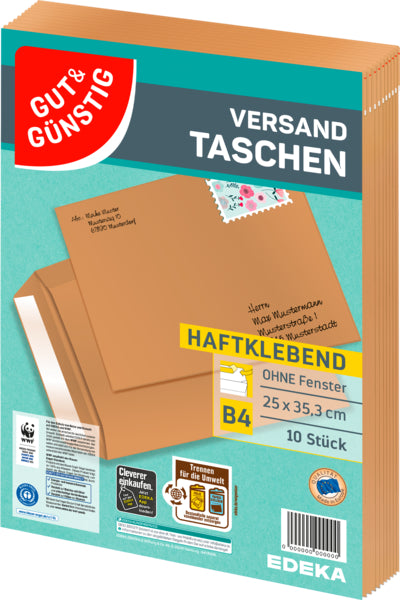 GUT&GÜNSTIG Versandtasche haftklebend braun B4 10ST