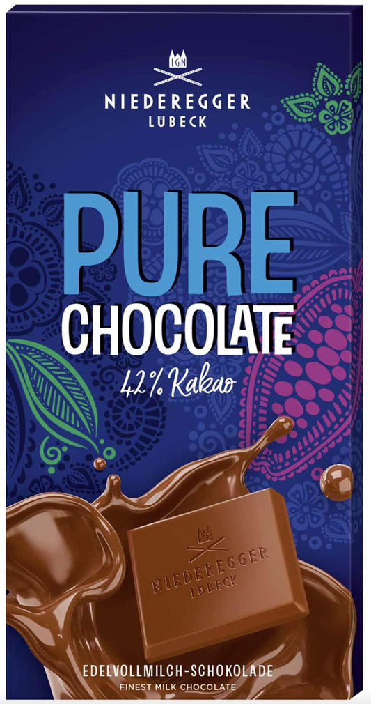 Niederegger Edelvollmilch Schokoladentafel 42% Kakao Pure Chocolate 100g
