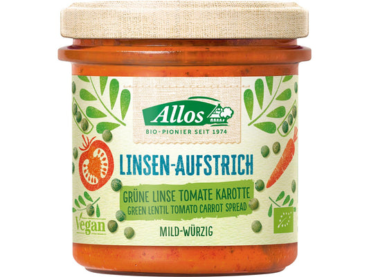 Bio Allos Linsen-Aufstrich Grüne Linse Tomate Karotte 140g
