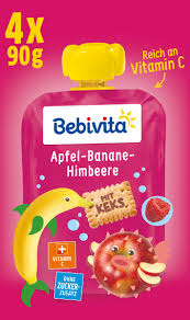 Bebivita Kinder-Spaß Apfel-Banane-Himbeere mit Keks ab 1 Jahr 4x90g