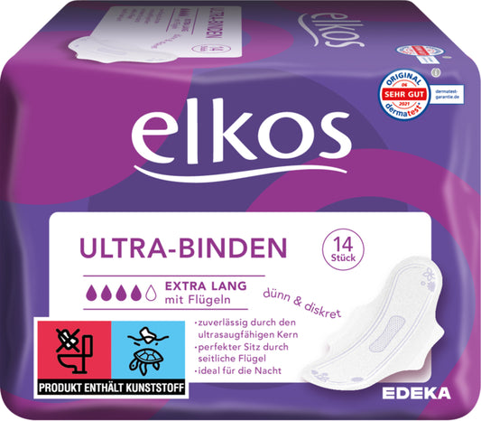 EDEKA elkos Women Ultra Binden Extra Lang mit Flügel 14ST