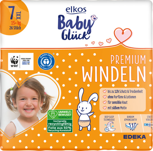 EDEKA elkos Baby Glück Windeln Gr.7 XXL 26ST