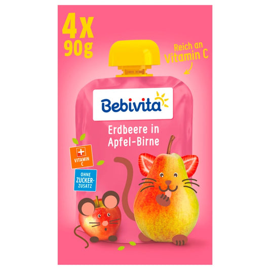 Bebivita Kinder-Spaß Erdbeere in Apfel-Birne ab 1 Jahr 4x90g