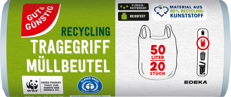 GUT&GÜNSTIG Müllbeutel recycling mit Griff 50l 20ST