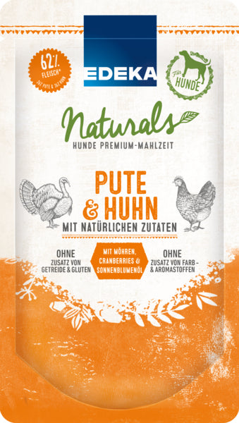 EDEKA Naturals Dog Pute und Huhn mit Cranberries,Möhren,Sonnenblumenöl 125g