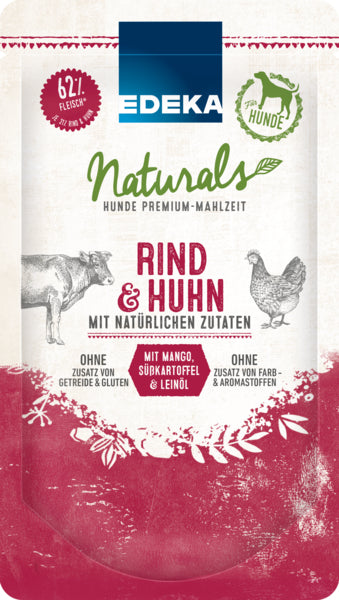 EDEKA Naturals Dog Rind und Huhn mit Süßkartoffeln,Mango und Leinöl 125g