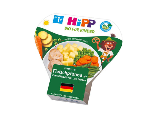 Bio Hipp Kinder Teller Gemüse-Fleischpfanne mit Kartoffelwürfeln+Erbsen+Schweinefleisch +1 Jahr 250g