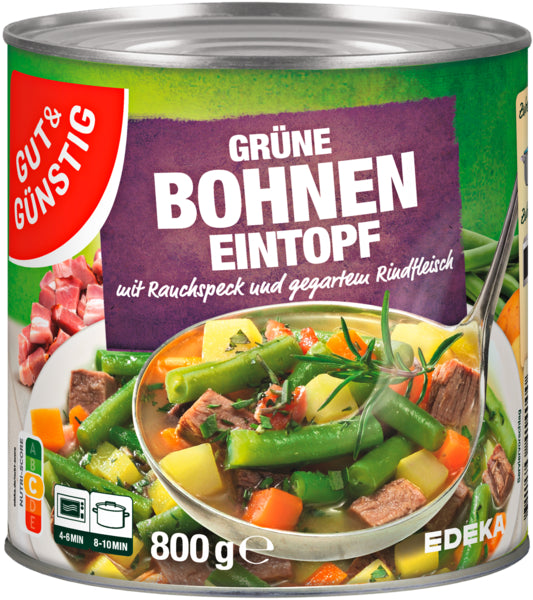 GUT&GÜNSTIG Grüne Bohnen Eintopf mit Rauchspeck und Rindfleisch 800g