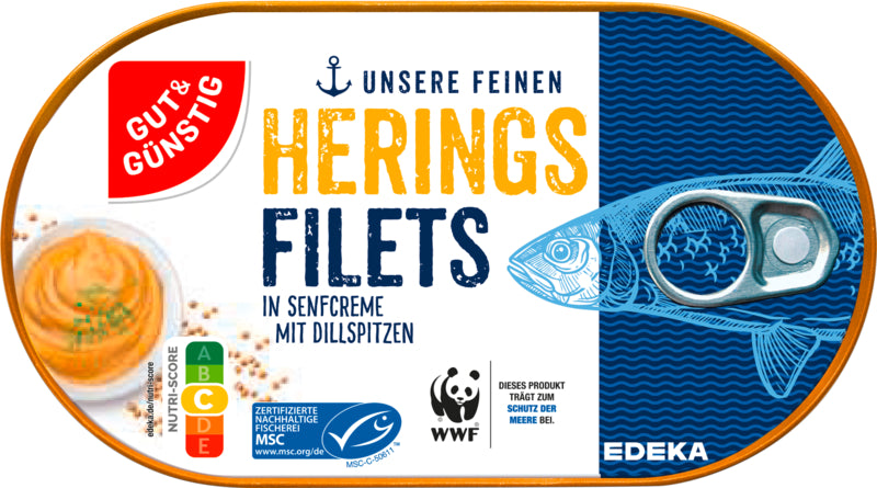 MSC GUT&GÜNSTIG Heringsfilets in Senf-Creme mit Dillspitzen 200g