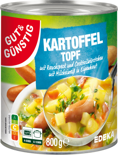 GUT&GÜNSTIG Kartoffel Topf mit Cocktailwürstchen und Rauchspeck 800g