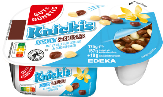 GUT&GÜNSTIG Joghurt&Knusper Vanille und Schokoperlen im Zweikammerbecher 175g