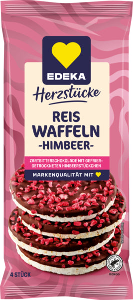 EDEKA Herzstücke Reiswaffel dunkle Schokolade mit Himbeerstücken 64g