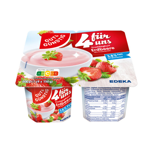 GUT&GÜNSTIG Fruchtjoghurt Erdbeer 3,8% 4x150g