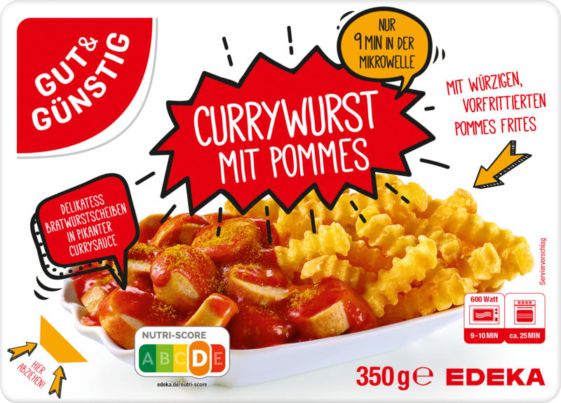 GUT&GÜNSTIG Currywurst mit Pommes 350g