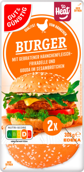 GUT&GÜNSTIG Chickenburger mit Gouda 300g