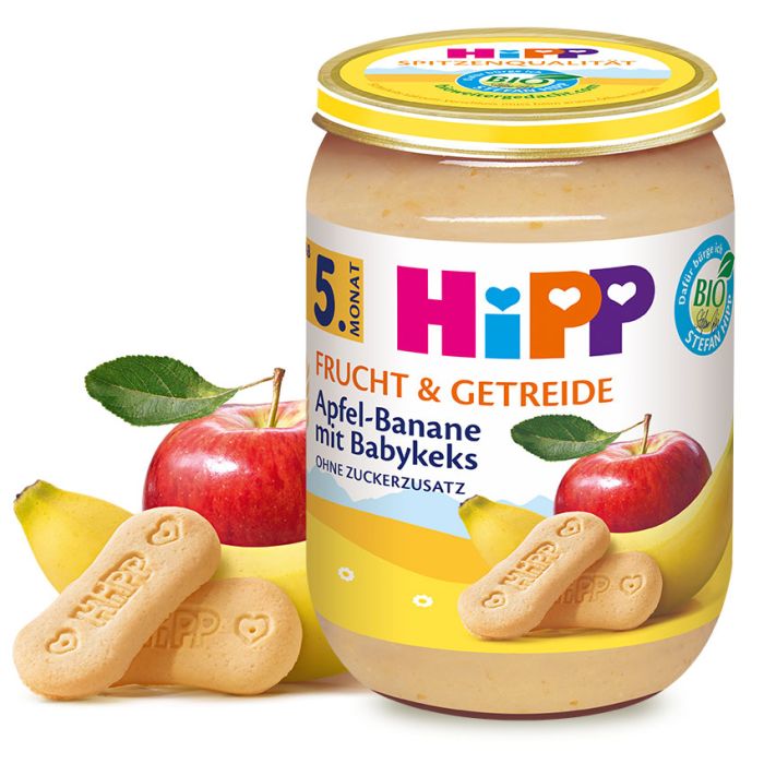 Bio Hipp Frucht&Getreide Apfel-Banane mit Babykeks ohne Zuckerzusatz ab dem 5.Monat 190g