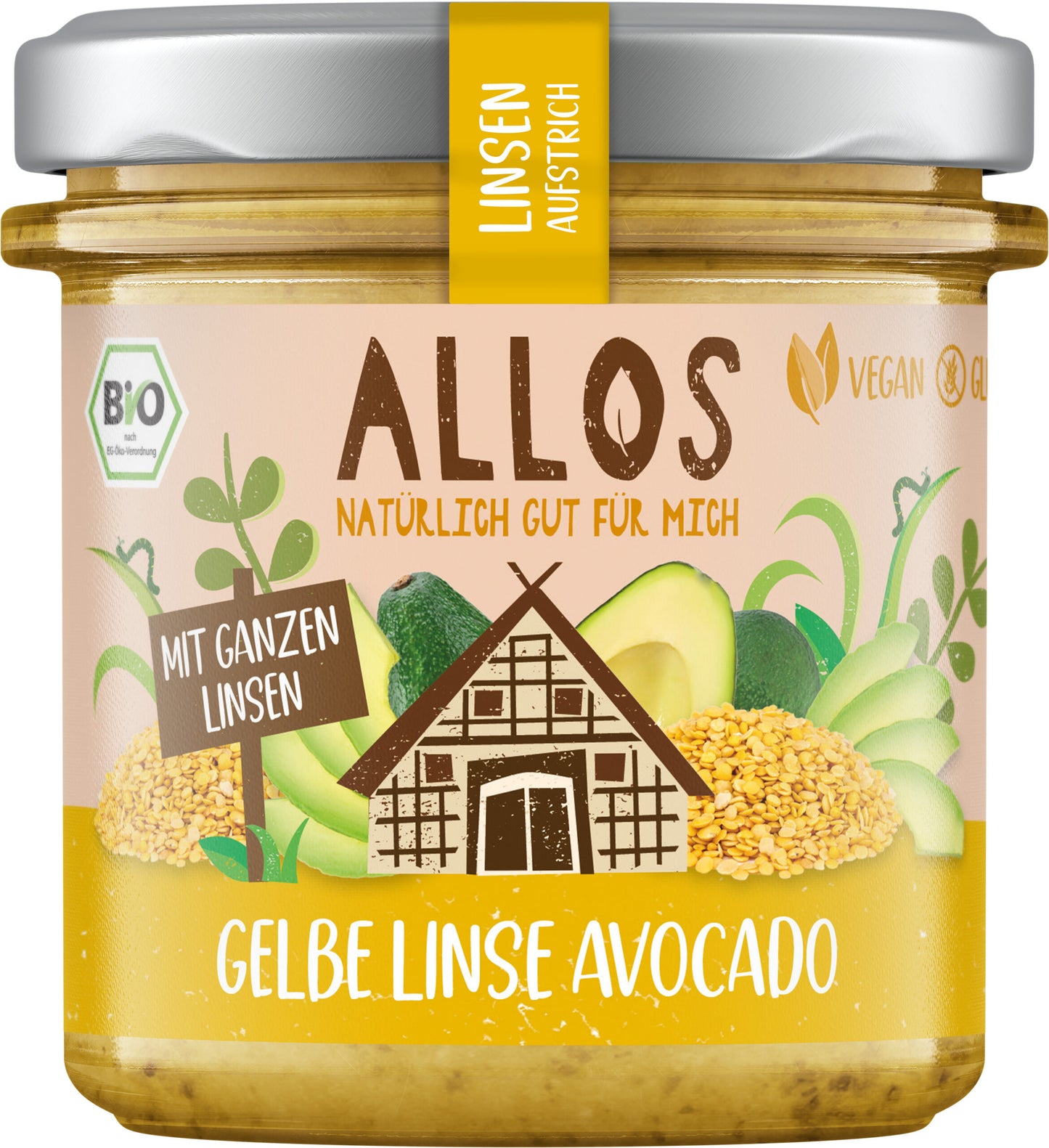 Bio Allos Linsenaufstrich Gelbe Linse Avocado 140g