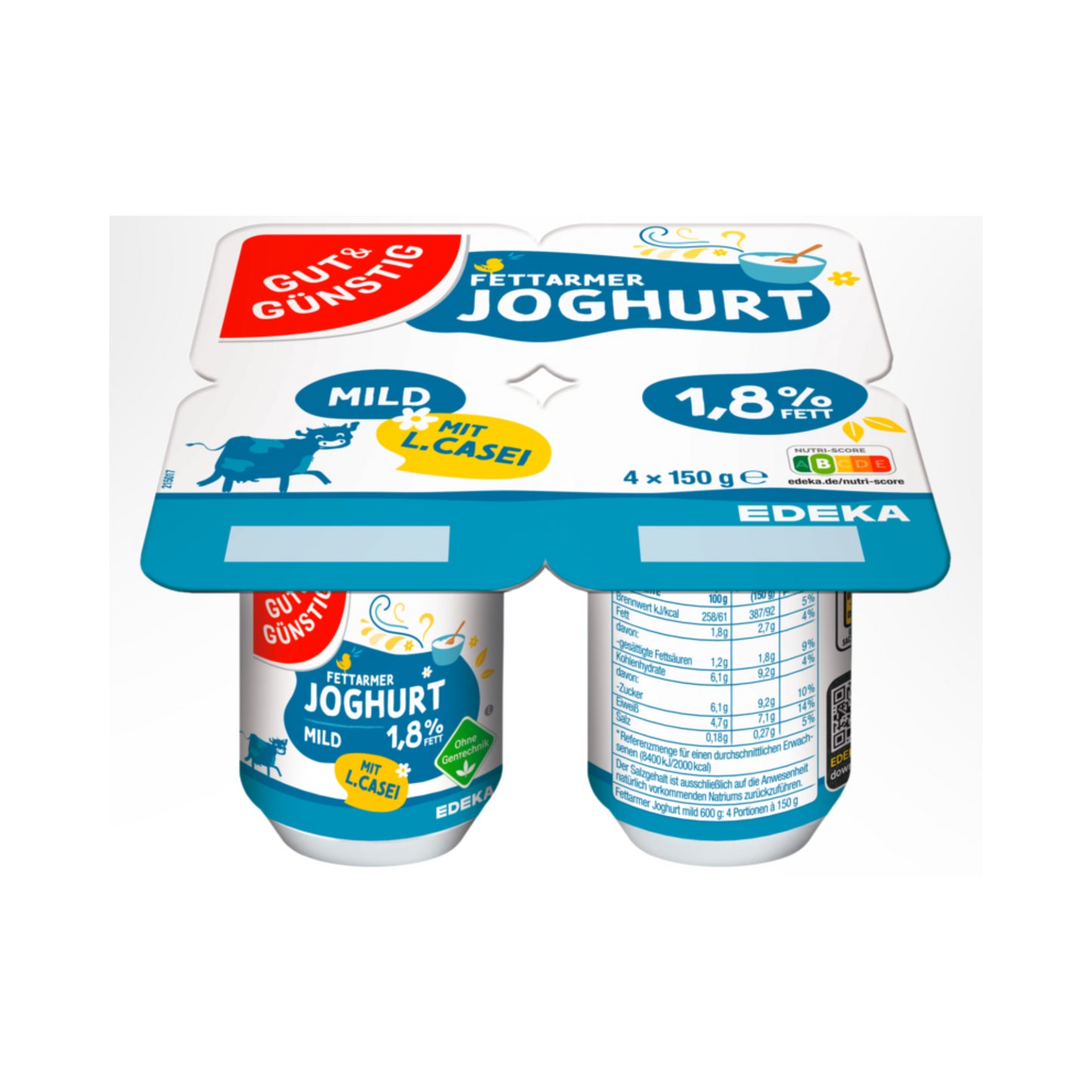 GUT&GÜNSTIG fettarmer Joghurt mit L.casei 1,8% 4x150g VLOG