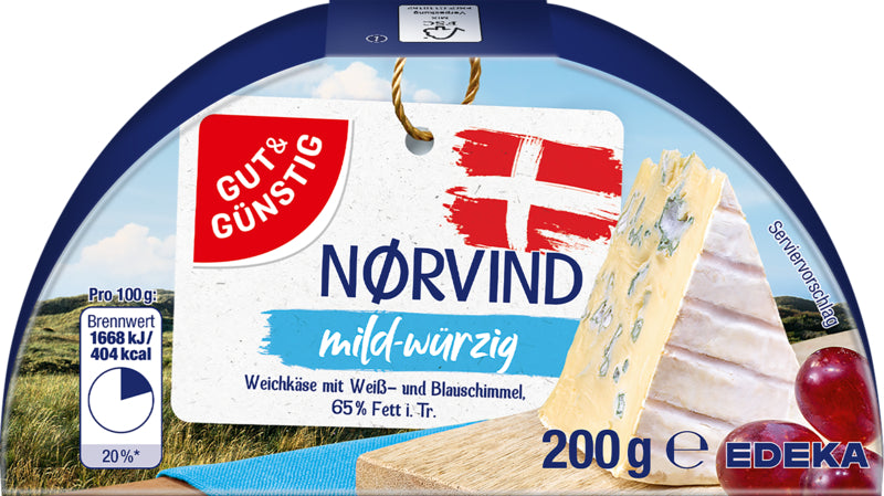 GUT&GÜNSTIG Nørvind Weichkäse mit Weiß-und Blauschimmel 65% 200g 