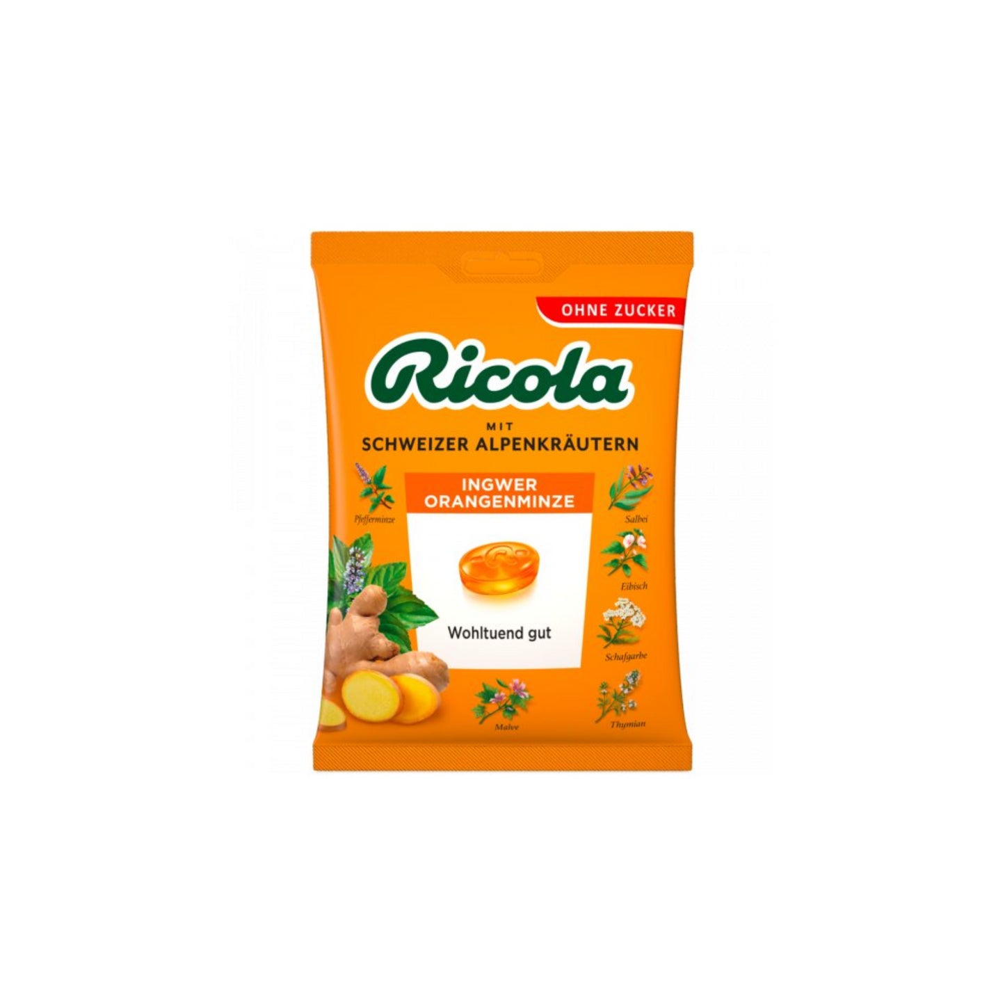 Ricola Ingwer-Orange-Minze ohne Zucker 75g