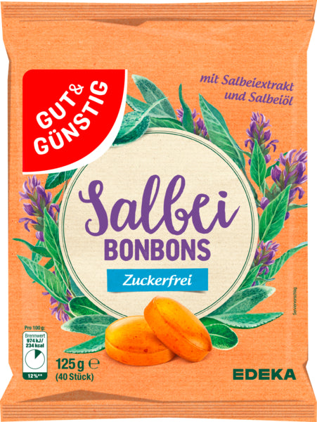 GUT&GÜNSTIG Salbei Bonbons zuckerfrei 125g