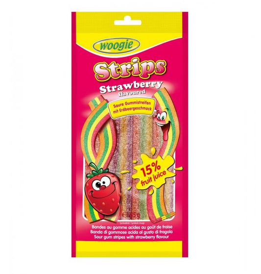 Woogie Sour Strawberry Strip 80g