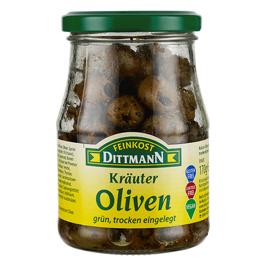 Feinkost Dittmann Kräuter Oliven Grün ohne Steine 170g