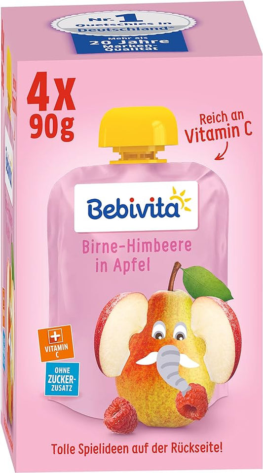 Bebivta Kinderspaß Birne-Himbeere in Apfel ab 1 Jahr 4x90g