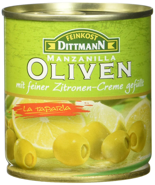 Feinkost Dittmann Manzanilla Oliven grün gefüllt mit Lemoncreme 200g