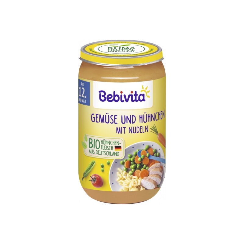 Bio Bebivita Menü Gemüse und Hühnchen mit Nudeln ab 12.Monat 250g