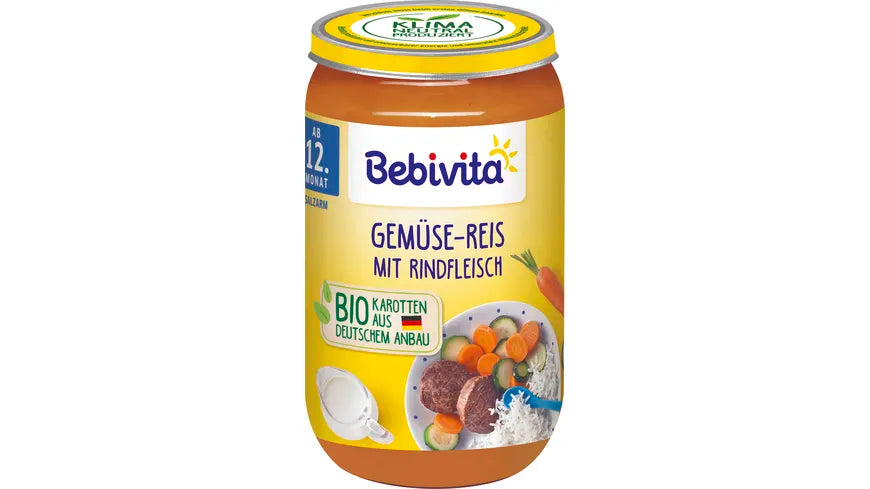 Bio Bebivita Menü Gemüse-Reis mit Rindfleisch ab dem 12.Monat 250g