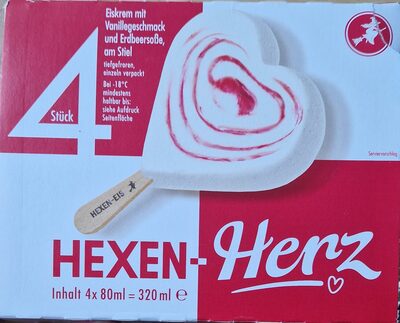 Hexen-Eis Hexenherz Eiskrem mit Vanillegeschmack und Erdbeersoße am Stiel 4x80ml