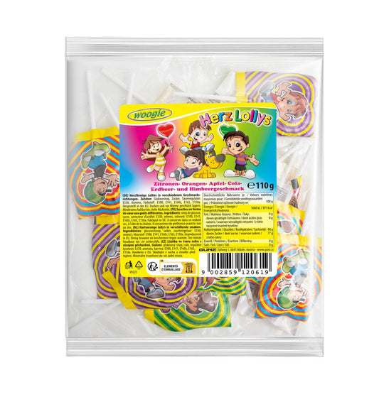 Woogie Herz Lolly's mit Himbeergeschmack 175g