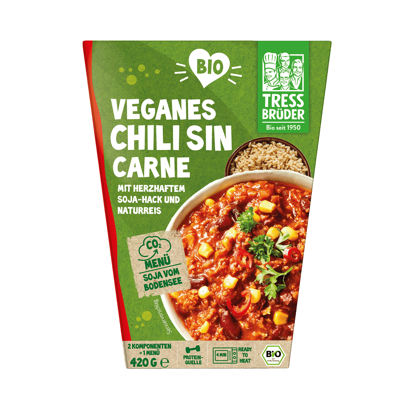 Bio Tressbrüder Veganes Chili sin Carne mit Naturreis 420g