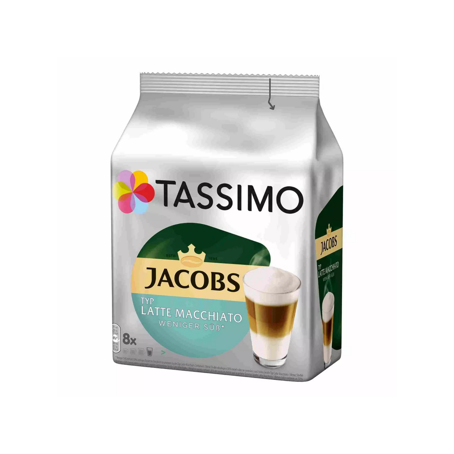 Tassimo Jacobs Kaffeekapseln Latte Macchiato Typ weniger süß 8+8ST 220g