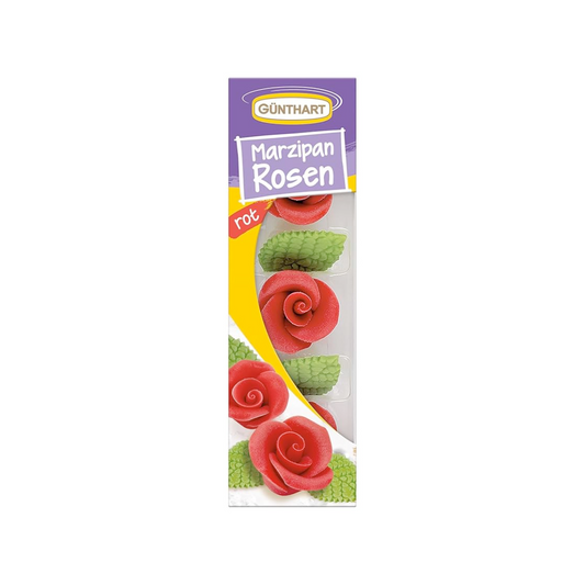 Günthart Marzipan Rosen rot mit Blättern 33g