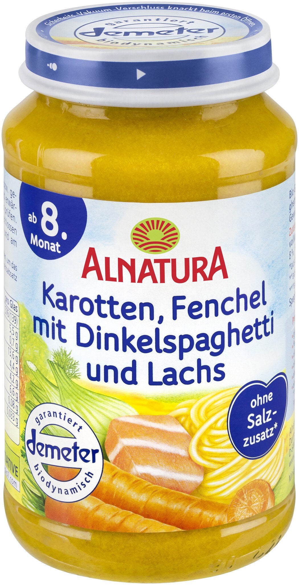 Demeter Alnatura Karotte-Fenchel mit Dinkelspaghetti und Lachs ab 8.Monat 220g