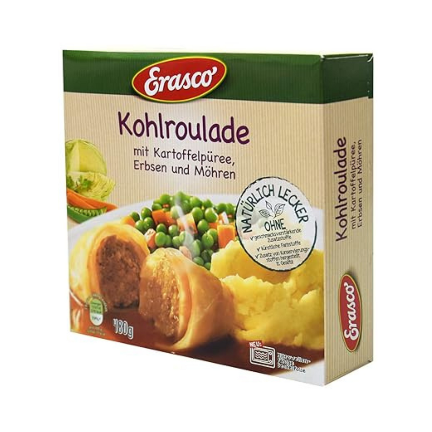 Erasco Menüs Kohlroulade mit Kartoffelpüree und Erbsen und Möhren 480g