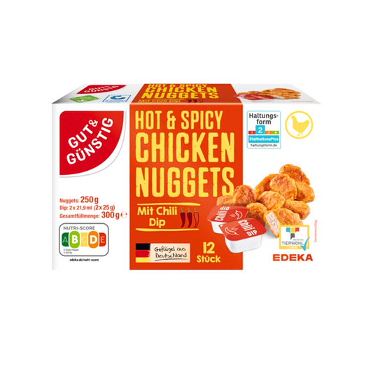 GUT&GÜNSTIG Chicken Nuggets im Backteig Hot&Spicy mit Chili Dip 300g VLOG QS ITW