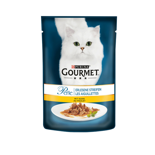 Gourmet Perle Erlesene Streifen mit Huhn Katzennassnahrung 85g