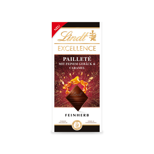 Lindt Excellence Paillete Gebäckstückchen und Caramel 100g