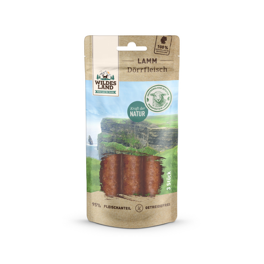 Wildes Land Hunde Snack Lamm Dörrfleisch 3ST 65g